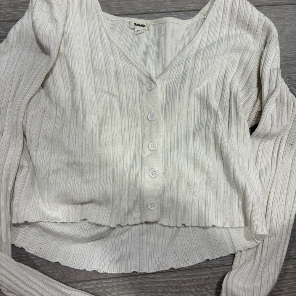 Garage White Ribbed Long Sleeve Blouse